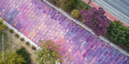 Aerial View Watercolor Brick Wall: Purple, Lavender, Pink Texture Wallpaper photo