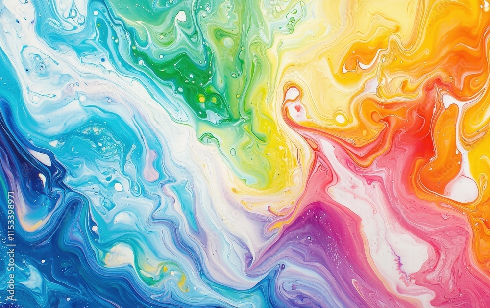 A playful swirl of liquid paint in rainbow colors, with each hue blending seamlessly, on a bright white background A playful swirl of liquid paint in rainbow colors, with each hue blending seamlessly, on a bright white background