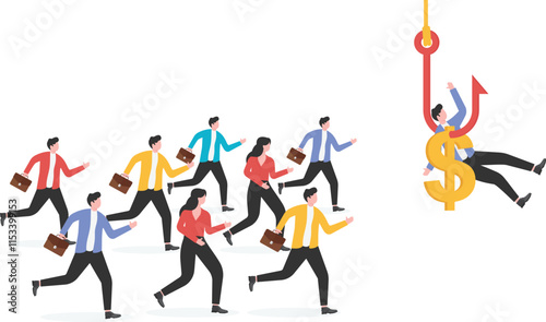 Fishing, greedy businessmen hooked one by one

