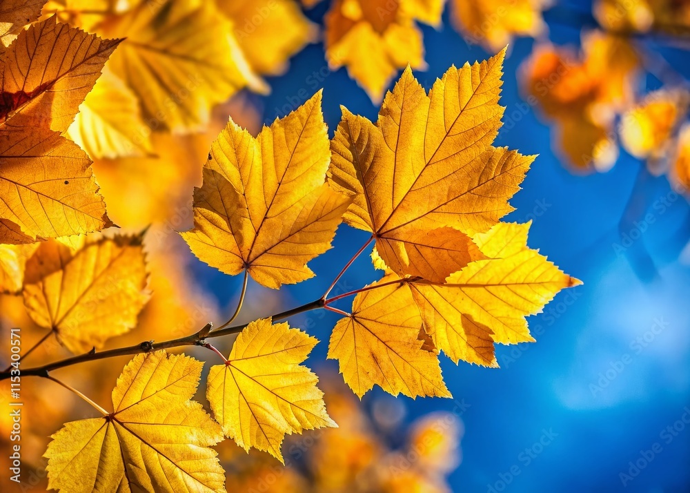 Autumn Yellow Leaves Blue Sky Stock Photo - Vibrant Fall Foliage Background Autumn Yellow Leaves Blue Sky Stock Photo - Vibrant Fall Foliage Background