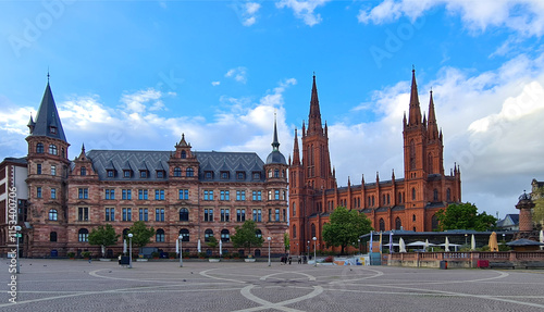 View of the market square with town hall and famous cathedral 