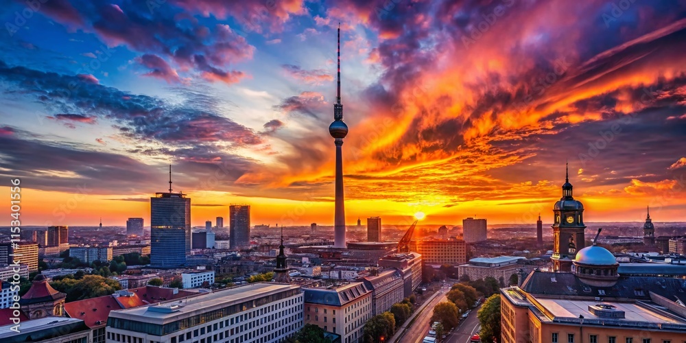 Fototapeta premium Berlin Panorama Silhouette: Urban Exploration at Sunset - Cityscape Banner Design