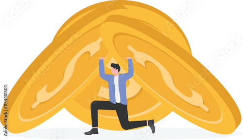Businessman surrounded by gold coins

