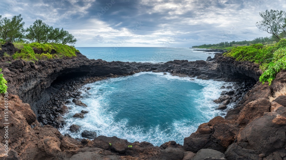 Fototapeta premium Eroding Coastal Cliffs with Overcast Sky Panoramic View