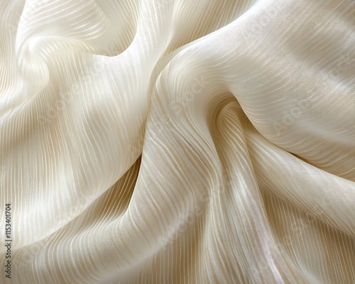 Luxe drapery fabric with intricate stripes soft folds and light streaming through adding dimension to the fabric photo