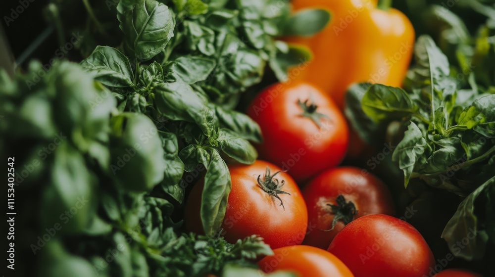 Fresh Tomatoes Basil And Peppers A Vibrant Harvest Fresh Tomatoes Basil And Peppers A Vibrant Harvest