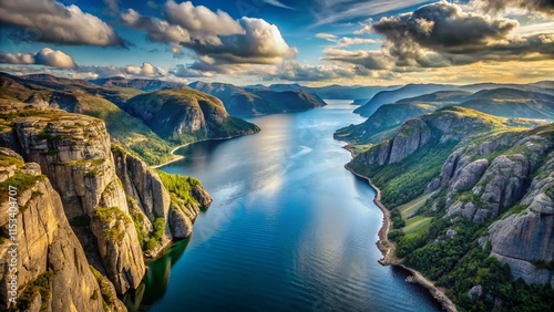 Breathtaking Aerial View of Lysefjord & Preikestolen, Norway's Majestic Fjord Landscape