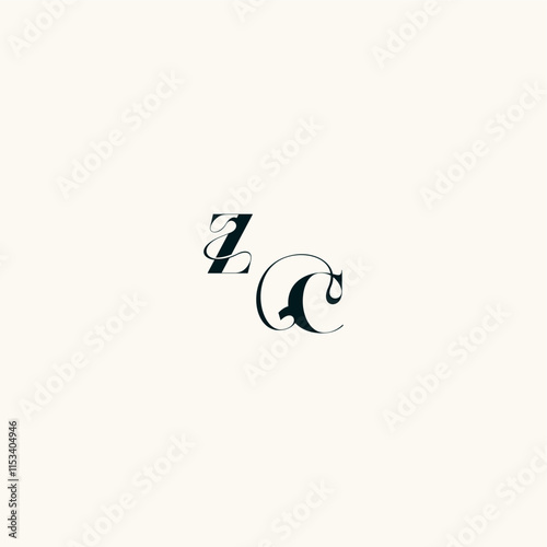 bold and hairline initial wedding monogram elegant CZ fancy curve logo letter