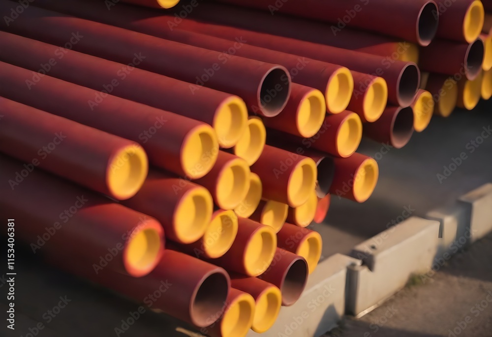 Stacks of red and yellow industrial pipes Stacks of red and yellow industrial pipes