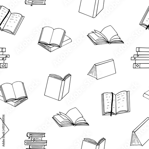 books seamless pattern. hand drawn illustration in doodle style.