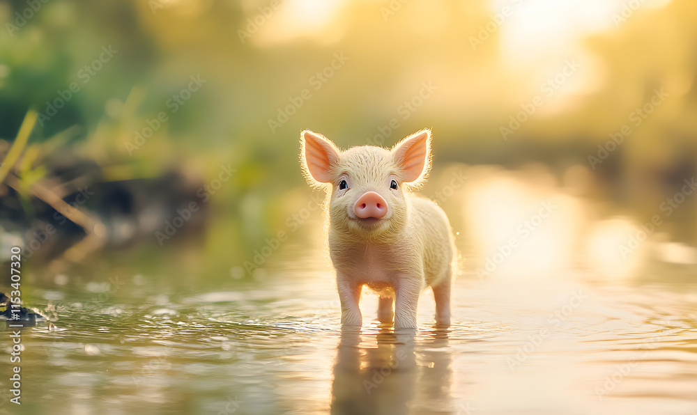 Picture of cute pig, pork, processed food, photograph or illustrator for advertising Picture of cute pig, pork, processed food, photograph or illustrator for advertising