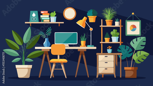 Home office with a minimalist design and plants.