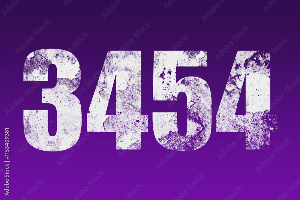 flat white grunge number of 3454 on purple background. flat white grunge number of 3454 on purple background.