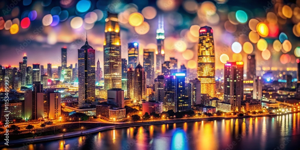 Naklejka premium Cityscape Bokeh: Blurred City Buildings at Night