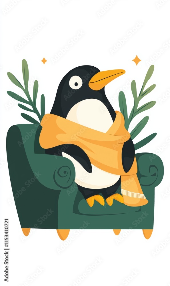 Obraz premium Cozy Winter Penguin Relaxing on Couch Illustration