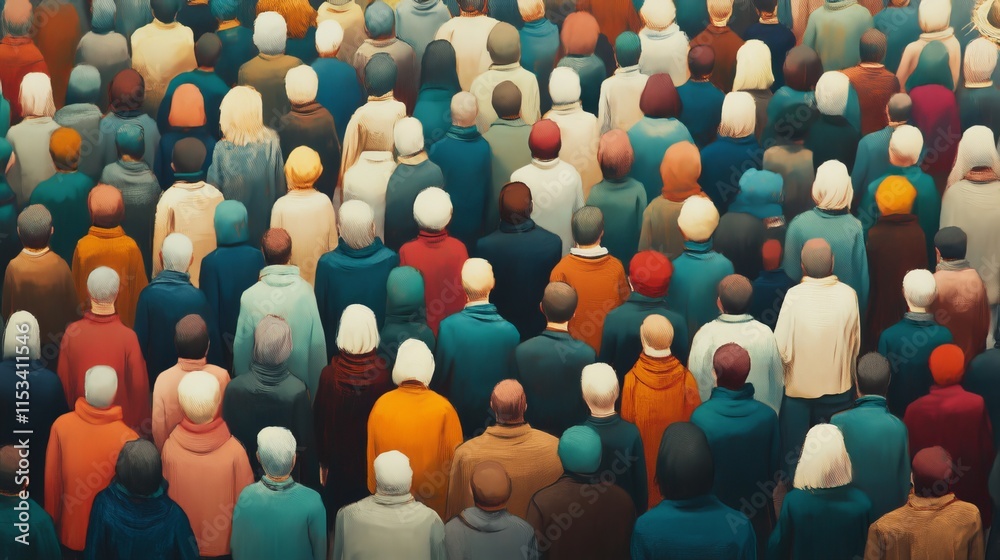 Obraz premium crowd, bustling people, busy street, large gathering, urban scene