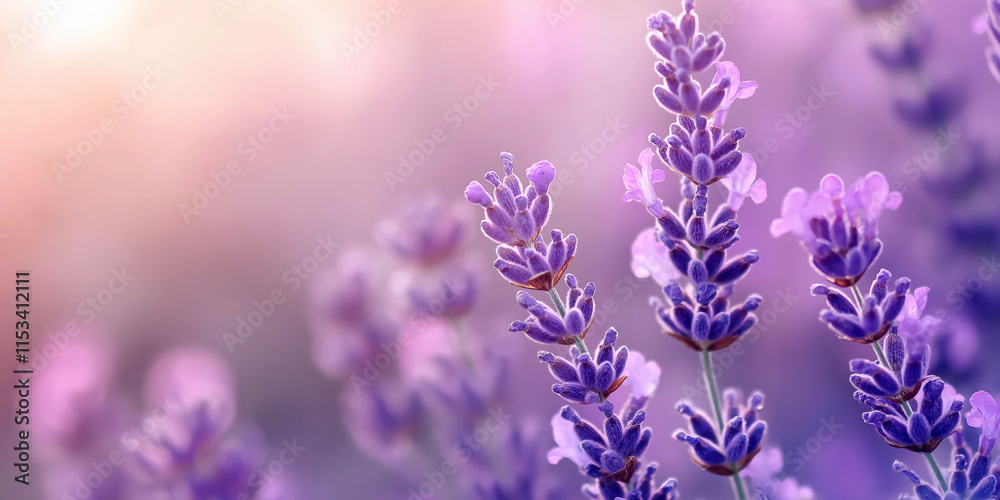 Purple lavender flowers in bloom during sunrise in a serene field Purple lavender flowers in bloom during sunrise in a serene field