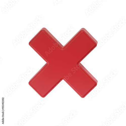 A 3D render of a red cross mark on a transparent background. The cross mark is bold and has a red border. 