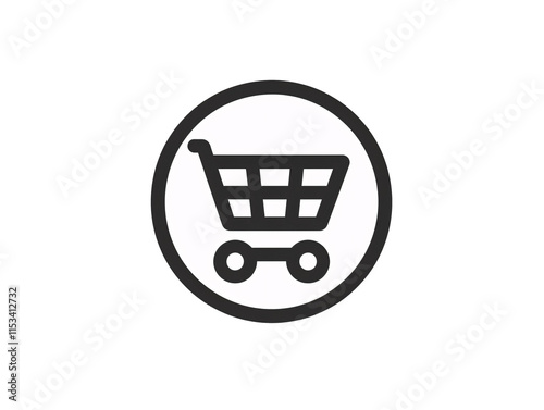 a black and white circle with a shopping cart in it photo