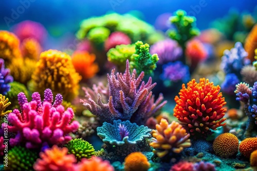 Vibrant Hand-Drawn Coral Reef & Seaweed: Modern Flat Illustration, Tilt-Shift Miniature Effect photo