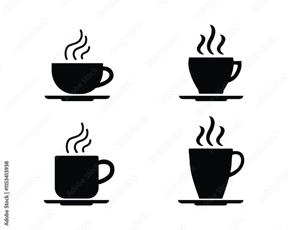 Coffee cup vector icon set. Cups of hot coffee or tea symbol collection isolated on white background Coffee cup vector icon set. Cups of hot coffee or tea symbol collection isolated on white background
