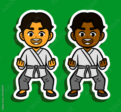 Cute Kung Fu Boy Doodle Sticker Illustration