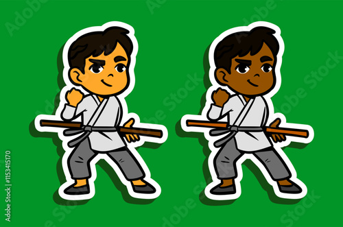 Cute Kung Fu Boy Doodle Sticker Illustration