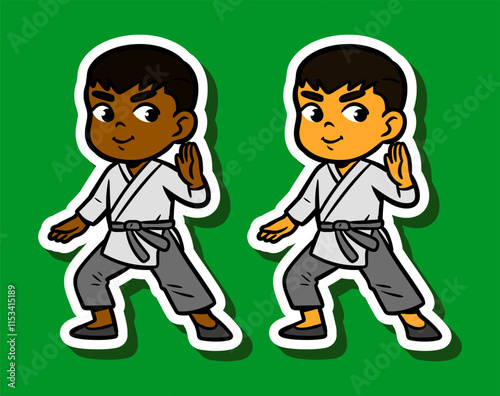 Cute Kung Fu Boy Doodle Sticker Illustration