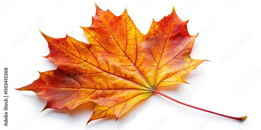 High-resolution image: a single, stunning autumn maple leaf isolated on a pure white background. High-resolution image: a single, stunning autumn maple leaf isolated on a pure white background.