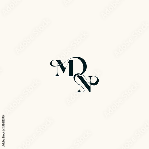 bold and hairline initial wedding monogram elegant NM fancy curve logo letter