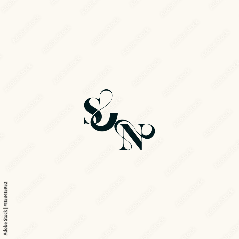 Obraz premium bold and hairline initial wedding monogram elegant NS fancy curve logo letter