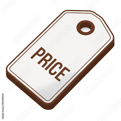 A 3D render of a white and brown blank price tag. The tag has a transparent background and a brown border. There's a hole at the top of the tag. The tag is isolated on a transparent background.