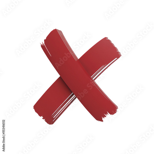 A 3D render of a red cross mark on a transparent background. The cross mark has a bold and thick stroke, and it has a slight shadow beneath it. 