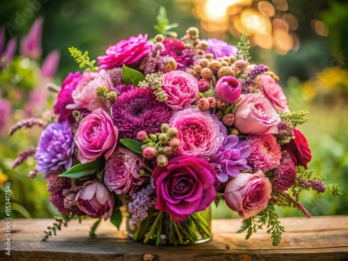 Vibrant Pink and Purple Flower Bouquet - Close-Up Documentary Style Photography