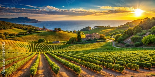 Corsica Vineyard Landscape: Rolling Hills, Sun-Drenched Grapes