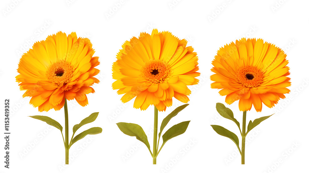 Naklejka premium a group of yellow flowers with green leaves