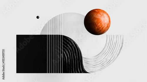 Abstract Geometric Art  Minimalist Black  White   Orange Design