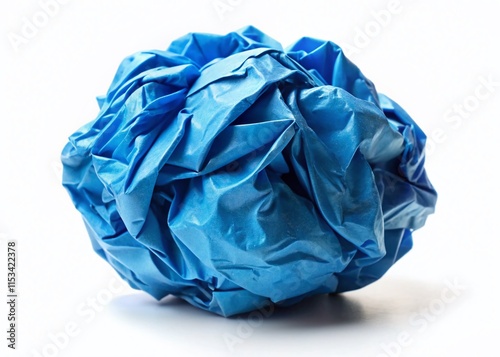 Crumpled Blue Paper Ball, Isolated on White Background - High-Resolution Stock Photo