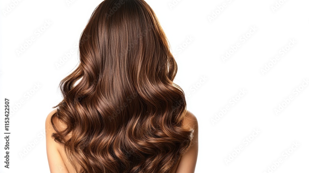 Obraz premium Beautiful model girl with Brown hair strand,silky healthy chestnut wavy hair strand,hair wavy ribbon, with smooth,Keratin straightening,Treatment,straight long hair,procedures,Smooth hairstyle.
