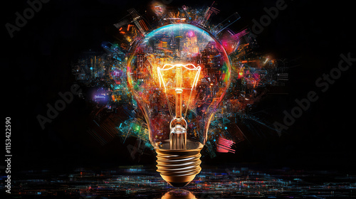 conceptual image of light bulb with digital elements and vibrant colors, symbolizing innovation and creativity