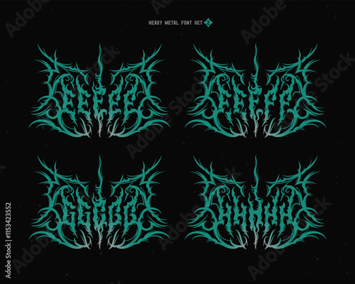Vector font set with sharp and spiky edges. Alphabet for creating lettering compositions with a true heavy-metal vibe.