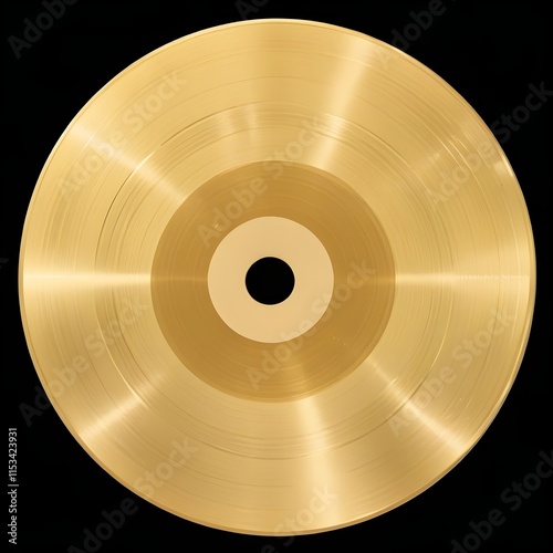 A gold record album, a circular disc with concentric grooves and a central hole. The surface has a shiny, metallic gold color