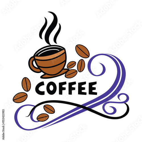 A stylized coffee cup and beans design for a coffee shop logo.