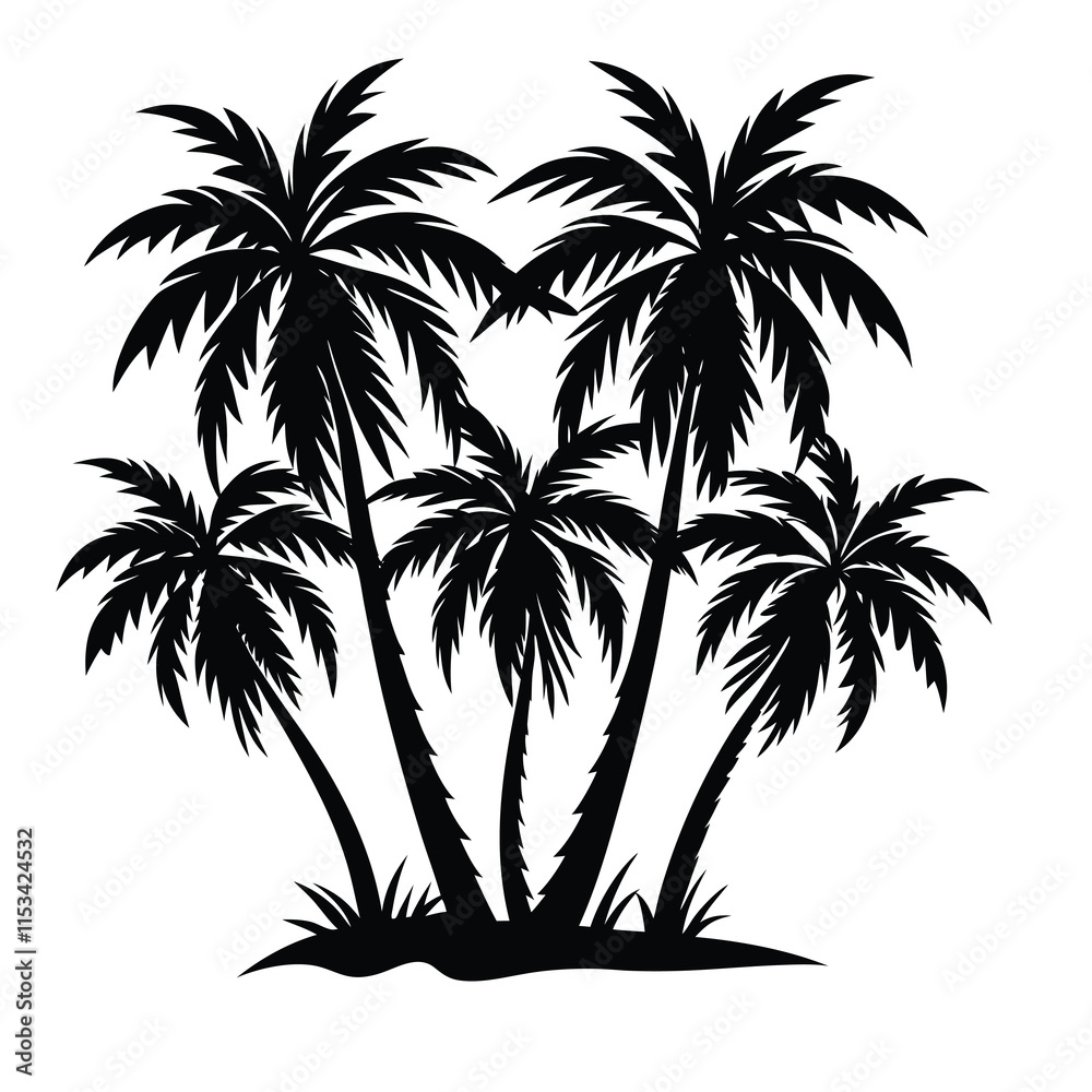 Elegant Black Silhouette of Tropical Palm Trees Elegant Black Silhouette of Tropical Palm Trees