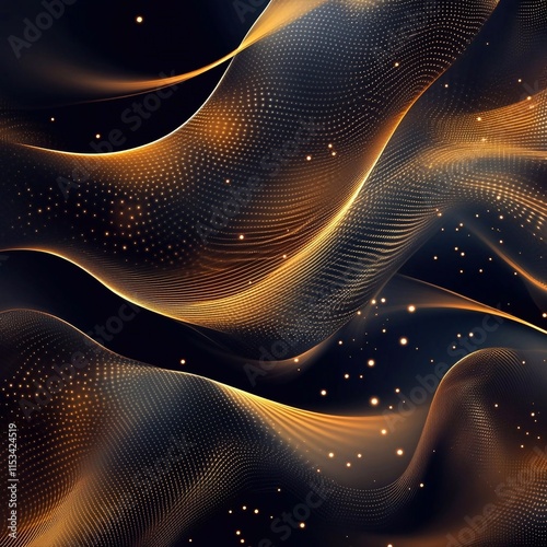 Black background with golden lines. Abstract background. Generative AI