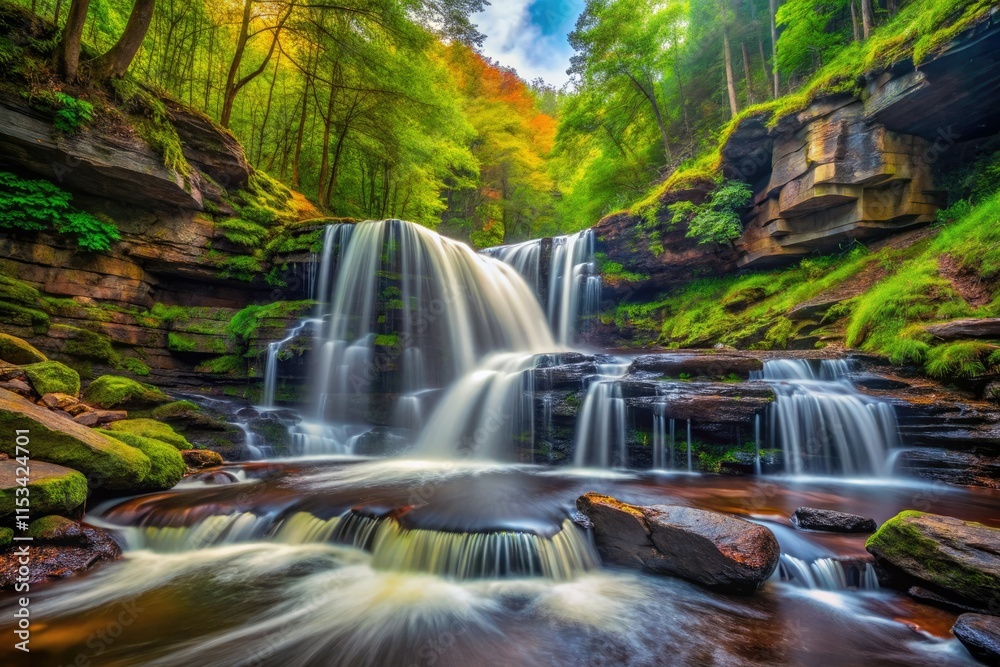 Fototapeta premium Ricketts Glen's cascading waterfalls: a Pennsylvania photographer's paradise. Stunning images guaranteed.
