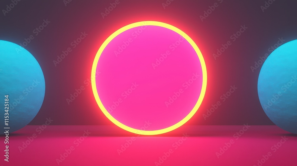 Glowing Neon Circle Pink and Blue Spheres Abstract Background Glowing Neon Circle Pink and Blue Spheres Abstract Background