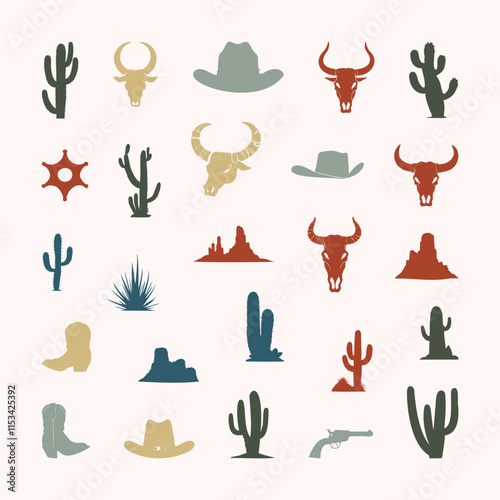 collection of hand drawn western design element