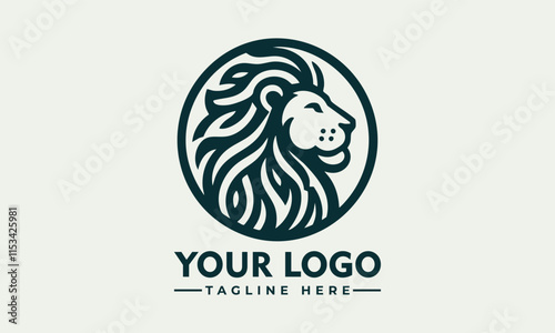 Black and white circular lion head design features ornate mane Black and white lion head design suitable for logos, tshirt prints, tattoos, and decorative elements for wildlifethemed projects