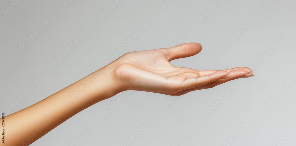 A human hand is outstretched, palm up, against a neutral background. A human hand is outstretched, palm up, against a neutral background.